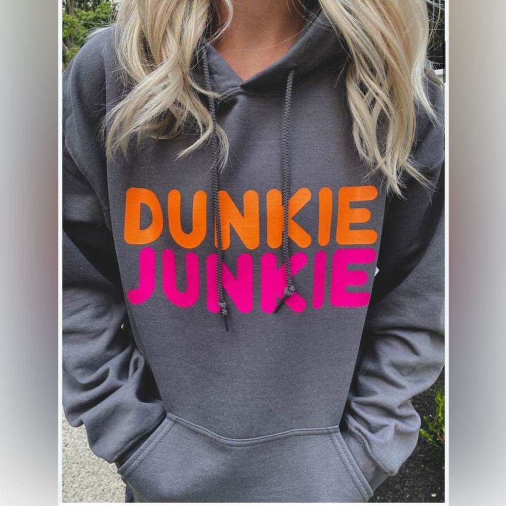 Dunkin donuts: Dunkie Junkie logo graphic grey hoodie